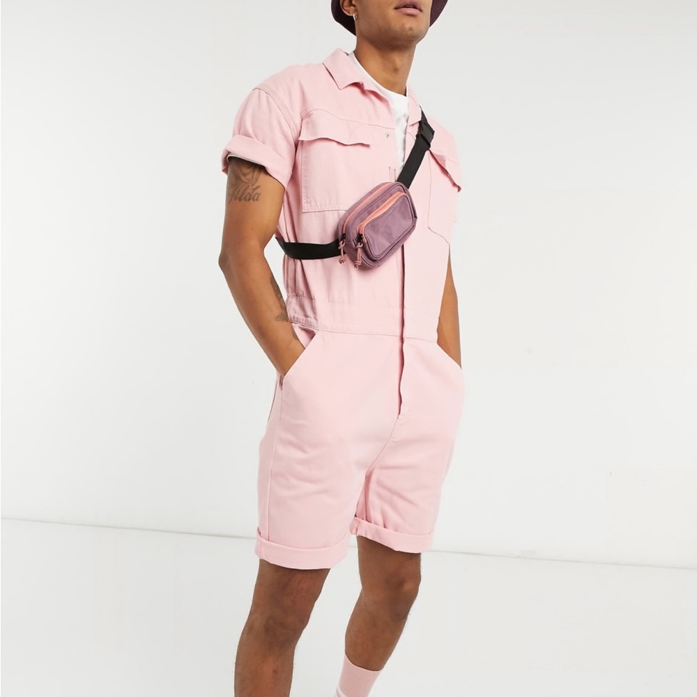 ASOS Denim Short Boilersuit in Pink - Men’s XS